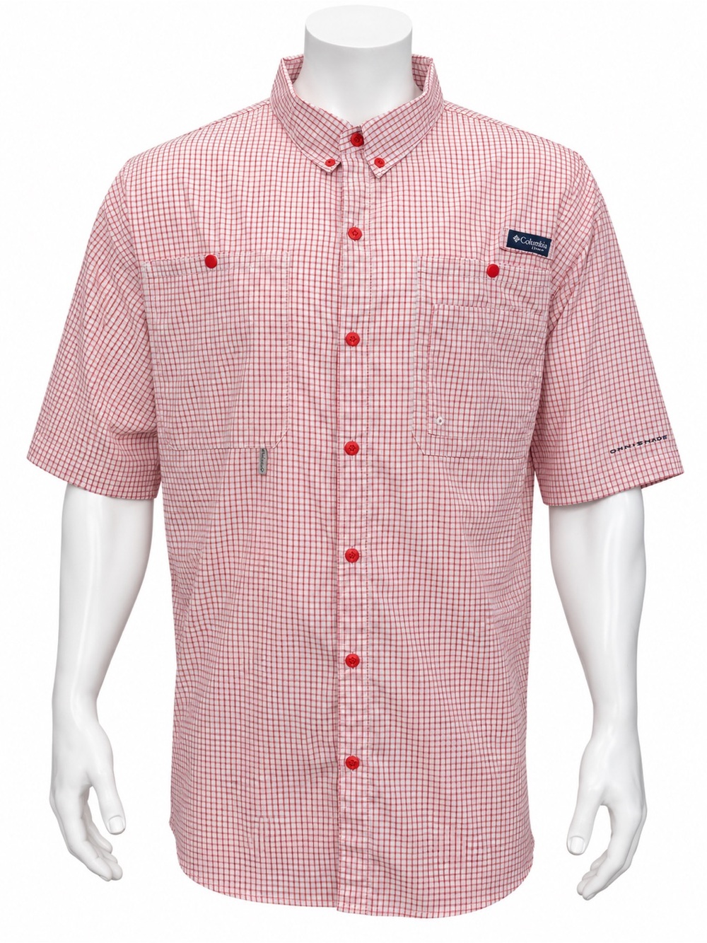 Columbia PFG Sportswear Omni Shade Red White Vented Outdoors Fishing Shirt XXL